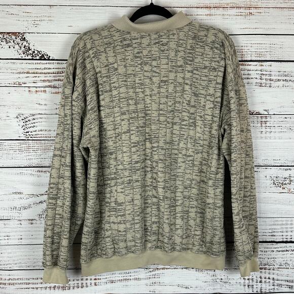 Mens VTG Safe Harbor Sportswear Tan Black Knit Pullover Sweater Polo Grandpa L - Picture 3 of 7